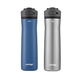 Contigo Ashland Chill 2.0 Water Bottle with AUTOSPOUT Lid | Stainless Steel Water Bottle, 24 oz., 2-Pack, Blue Corn and Stainless Steel with Licorice Lid, 24 Oz (Pack of 2)