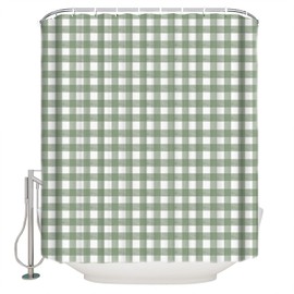 Sage Green Buffalo Plaid Shower Curtain Set - 72" x 78" Washable Bathtub Curtain with 12 Hooks, Farmhouse Green White Checkered Waterproof Fabric Stall Shower Curtains for Bathroom/Bathtub Décor