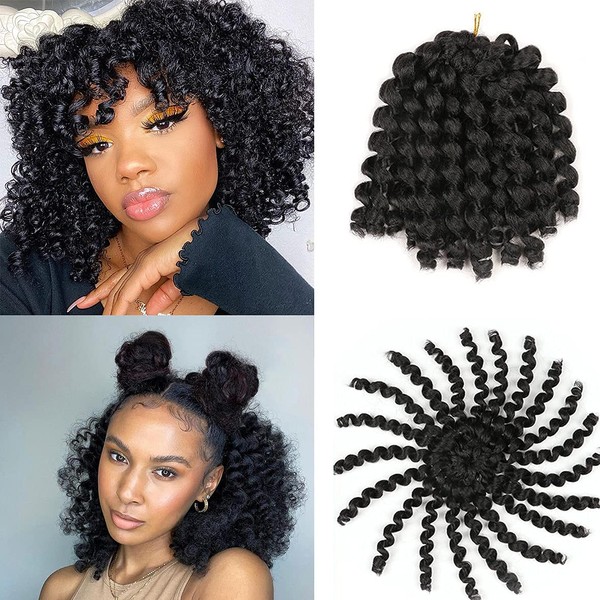 Xtrend 5 Packs/Lot Magic Wand Curl Jamaican Bounce Twist Braids Hair Crochet Braids Curly Hair Extension 8 Inch Synthetic Hair Weave for Women 20 Strands/Pack (8 Inches, 1B #)
