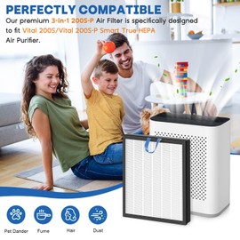 Vital 200S Air Filter Replacement for LEVOIT Vital 200S and 200S-P Air Purifier, 3-in-1 H13 True HEPA Replacement Filter, Activated Carbon Levoit Air Purifier Pre-Filter, 2 PC, White