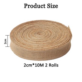 2 Roll Natural Ribbon Hessian Ribbon 2cmx20m Linen Ribbon Natural Rustic Jute Burlap Ribbon Roll Wide Raffia Ribbon with 1 Roll Jute Twine String and 1 Soft Tape for Cakes DIY Crafts Wedding Party
