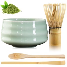 GAOUTO Matcha Tea Set of 4 Matcha Whisk with 2 Matcha Spoons, Matcha Bowl Made of Ceramic Matcha Tea Set Matcha Accessories Gift Set for Finished Tea Ceremony