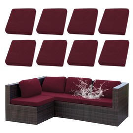 8Pcs Stretch Patio Cushion Cover Outdoor Cushion Cover Slipcovers Couch Cover Waterproof Replacement Sofa Cushion Covers Thick Jacquard Textured Twill Fabric Porch Patio Furniture Protector（Wine Red）