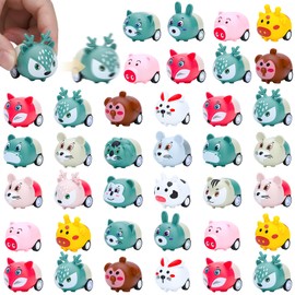 ONEST 40 Pieces Animals Pull Back Cars Mini Vehicles Toy Small Cars Pull Back Racing Vehicles Set Carnival Prizes Goodie Bag Stuffers for Kids