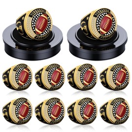 Highergo 10pcs Football Soccer Volleyball Baseball MVP Golf Championship Trophy Ring with Display Chain Stand Softball Basketball Cheerleading Bowling Track Field for Award Gift(Colorful,Football)