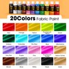 ABEIER Permanent Fabric Paint, 20 Colors x 2 oz(60ml) Soft