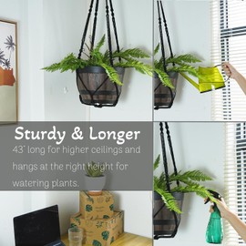 2 Pack Macrame Plant Hanger Black Large 43 Inch Long Hanging Planter Holder for Indoor Outdoor Decor with Swag Hooks