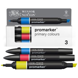Winsor & Newton 0290190 ProMarker Set - Primary Colours, 3 Layout Markers in a Set, with 2 Tips, Fine and Wide for Drawings, Design and Layouts