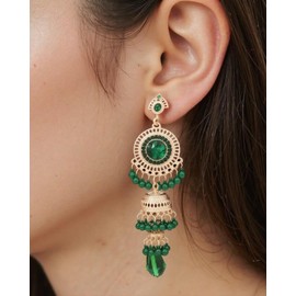 ALRNBY Indian Earrings for Women Jhumka Earrings Chandelier Earrings Dangle Tassel Green Pink Rhinestone Earrings (Color1 Green)