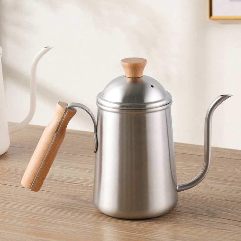 Long Spout Pour Over Coffee Kettle with Wooden Handle 304