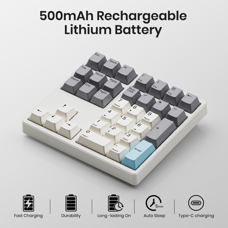 Kisnt Wireless Number Pad, Hot Swappable Mechanical Numpad,34 Keys 2.4GHz