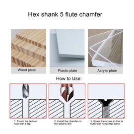 Countersink Drill Bits, 5-Piece Multi-Size Set, Drill Bit Set, Hex Shank Steel Construction for Woodworking, Furniture Making, DIY Projects