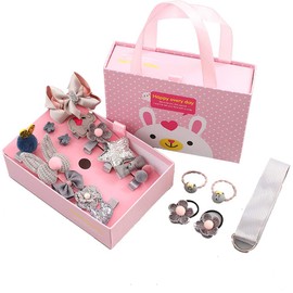 18 Pieces Girls Hair Clip Set, Hair Rope Barrette Toddler Hairpin Set, Elastic Hair Tie Gift Set, Hairpin Bow Tie Barrette Headdress (Silver)