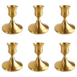 Vintage Brass Gold Taper Candle Holders Set of 6, Metal Candlestick Holders Elegant Handcrafted Décor for Weddings, Dining & Meditation,Table Centerpiece, Party, Christmas Decoration or Home Decor