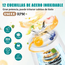 Batidora Portátil sin Cable,Mini Licuadora, Licuadora de Batidos con 12 Cuchillas, para Batidos y Smoothies,Zumos, Recargable, 450ml Diseño de doble cubierta con asa