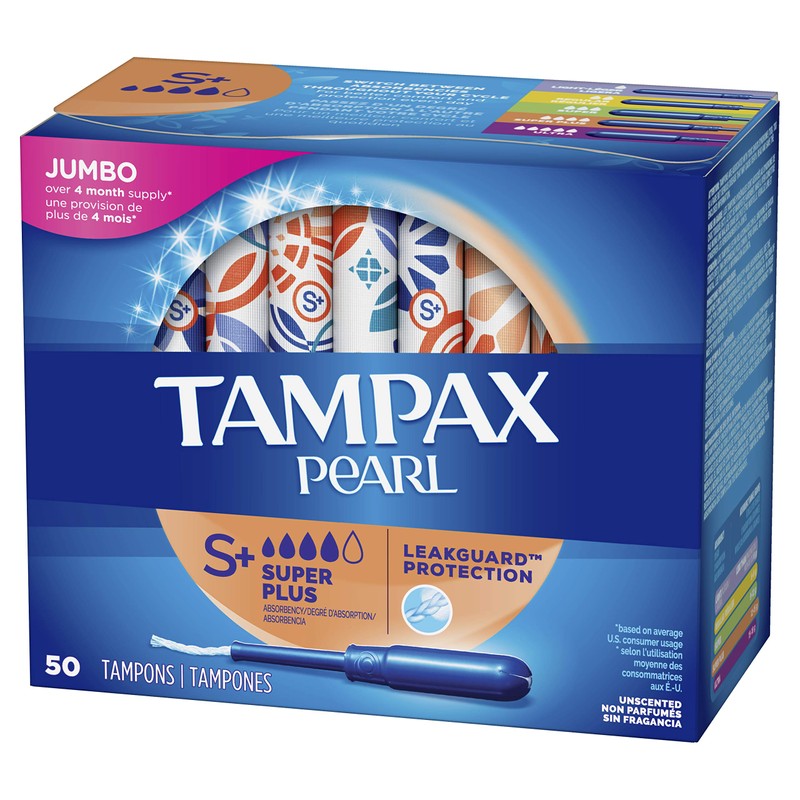 Tampax Pearl Tampons with Plastic Applicator, Super Plus Absorbency, Unscented,
