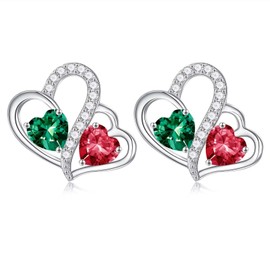 Iefil Mothers Day Earrings - Emerald Earrings, Created Ruby Earrings, May July Double Birthstone Earrings, 925 Sterling Silver Heart Birthstone Earrings for Women Trendy, Jewelry for Her Wife Mom