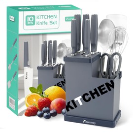 10-Piece Kitchen Knife Set with Metal Block, Grey