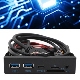 Front Panel USB 3.0 Hub, 3.5 Inches USB Hub Front Panel 19PIN to C Port with 2xUSB3.0, 1xTYPE C, HD Sound, SD Card/TF Card Reader for Windows, OS X, Linux