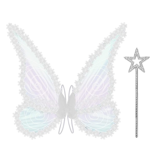 BUZIFU Fairy Wings Butterfly Wings Dress Up Sparkling Sheer Wings Fairy Angel Wings with Wand Fairy Princess Costume Accessories Angel Princess Set for Girls Women Birthday Stage Fairy Themed Party