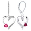 YL Heart Earrings Sterling Silver Created Ruby Heart Dangle Drop