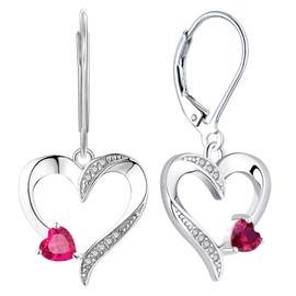 YL Heart Earrings Sterling Silver Created Ruby Heart Dangle Drop Earrings Leverback Jewelry for Women