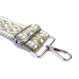 VersaKits Purse Strap Replacement Crossbody 2 Inch Wide Light Green Khaki Ethnic Jacquard Weave with Silver Hooks Adjustable Shoulder Strap Guitar Style