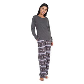 Cherokee Women's Pajama Set Soft Breathable Shirt and Pants, Extra Large, Grey Fairisle