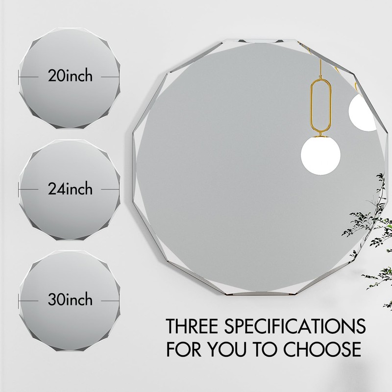 SNUGACE Single Beveled Edge Circle Mirror Frameless Wall Mount Round