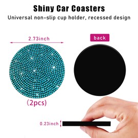 Ziciner 2PCS Bling Car Cup Holder Coaster, 2.73 Inch Anti-Slip Cup Insert Coasters, Crystal Rhinestone Auto Drink Cup Mat, Universal Interior Decor Car Accessories for Women Girls (Light Blue)