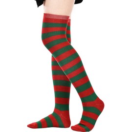 ANZEE DISCOVER THE NEW YOU Ladies Girls Over The Knee Stripe Socks Assorted Colours Women Stretchy Thigh High OTK Sock (ONE SIZE, Red/Green)