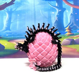 3D Printed Dragon with Egg, Articulated Black and Pink Cherry Blossom Dragon, Pink Flower Egg, Fidget ADHD Toy, Executive Desk Toy D083-PE