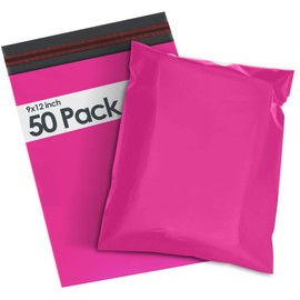 50 Mailing Bag Hot Pink Mailing Poly Postal Self Seal Bags, iSOUL Small 9 x 12 Inch Postage Packaging Assorted Mailers Posting Shipping Post Parcels Package Bags