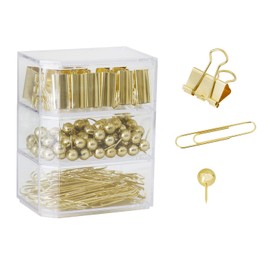 Gold Binder Paper Clips Set,182pcs Large Paper Clips,Binder Clips,Push pins, Office Supplies Clips for Women,Desk Accessory