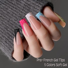 Jsiallye Long Square Press on Nails, 3D Fake Nails, Brighter French Tip Glue on Nails, Pre-lasting French Soft Gel Nail Tips, No Need to File Acrylic Extension for Nail Art DIY 15 Sizes