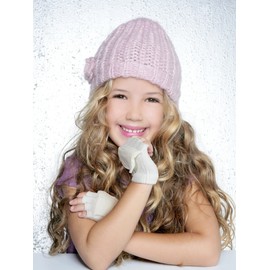 SATINIOR 3 Pairs of Winter Fingerless Gloves for Children, Warm Gloves with Flap, Half Finger Mittens (Black, White, Grey), Black / White / Grey