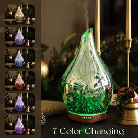 Porseme Essential Oil Diffuser 280ml Aromatherapy Ultrasonic Oil Diffusers 3D Glass Cool Mist Humidifier, Air Refresh Auto Shut-Off, Timer Setting, BPA Free for Home Hotel Yoga Leisure SPA Gift