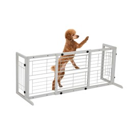 COZIWOW Dog Gates for Doorways, Free Free-Standing Dog Gates Extra Wide, Wooden Pet Gate Indoor No Drilling for Stairs, Doggy Gates for Inside Doorways for Small to Medium-Sized Dog, White