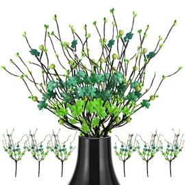 soleim 6 Pack 16 Inch Artificial Shamrock Branches,St. Patrick's Day Flower Picks with Berry Stems for Home Centerpiece Decoration