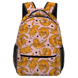 DOINBEE Cute Cat Backpack for Girls Kids, Kawaii Orange Cats Kitty on Pink Print Backpacks for School, Large Capacity Cat Bookbag for Kindergarten Elementary Students, Casual Travel Daypack