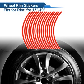 Partuto 16 Pcs Wheel Rim Stickers Arc-Shape Car Wheel Rim Tapes Decoration Stickers for 17"-19" Rim Bright Red PET