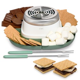 COOK WITH COLOR Electric Smores Maker - Flameless Heater, 120V 300W, with 4 Detachable Compartments & 2 Stainless Steel Roasting Forks, Green