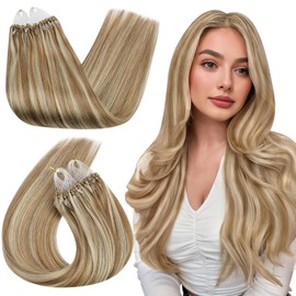 Ugeat 24 Inch Micro Loop Hair Extensions for Long Golden Brown Highlights Bleach Blonde Micro Ring Human Hair Extensions Cold Fusion 50G/50S #10/613