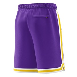 KXK - Pantalones cortos de baloncesto de malla para hombre, pantalones cortos deportivos para gimnasio, correr, entrenamiento con bolsillos, Púrpura/Amarillo, Large