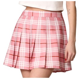 CTC WB2344 Women Girls Plaid High Waist Japan School Uniform Pleated Skater Tennis Skirt with Short L Pink_Plaid