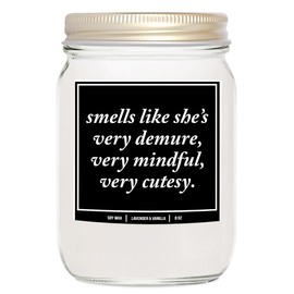 YouNique Designs She’s Very Demure Friendship Candle, Friendship Gifts 8oz Candle, Gifts for Best Friend Woman - BFF Gifts, Bestie Gifts - Cute Best Friend Candles for Women (Lavender & Vanilla)