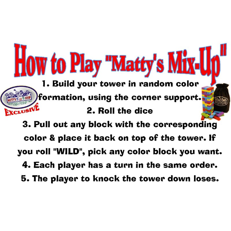 Matty's Mix-Up 60pc Large Colorful Wooden Tumble Tower Deluxe Stacking