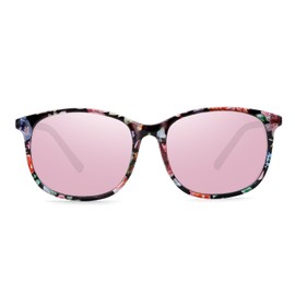 UEEMEE Polarized Sunglasses for Women Men，Trendy Rectangle Shades Sun Glasses UV400 Protection (Floral frame/Pink lens)