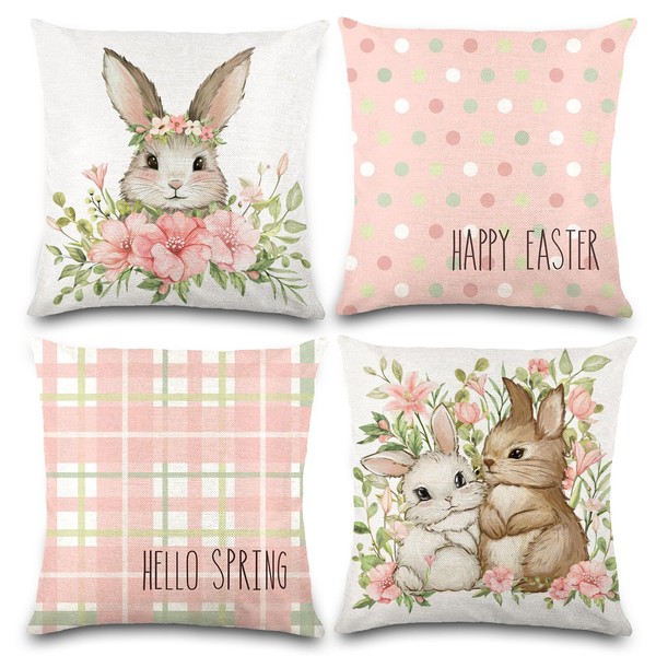 YUJUN YUJUN 4 Pack Easter Spring Pillow Covers, 18x18in Buffalo