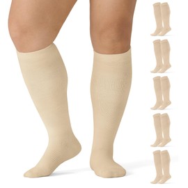 Saniripple 5 Pairs Plus Size Compression Socks for Women Men Extra Wide Calf Knee High Support Circulation Socks nude 3X-Large-4X-Large
